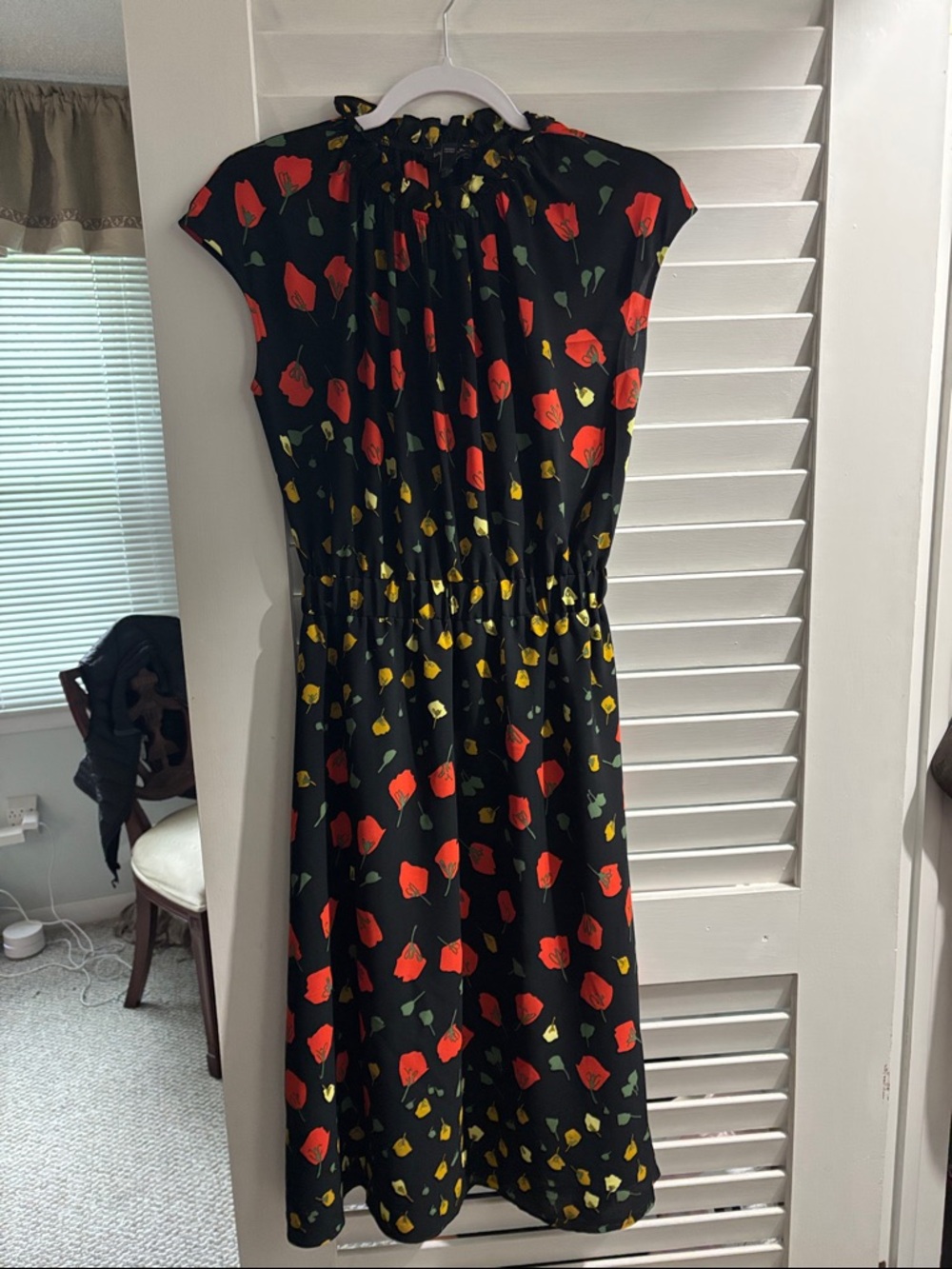 Banana Republic Black Midi Dress with Red and Yellow Floral Print